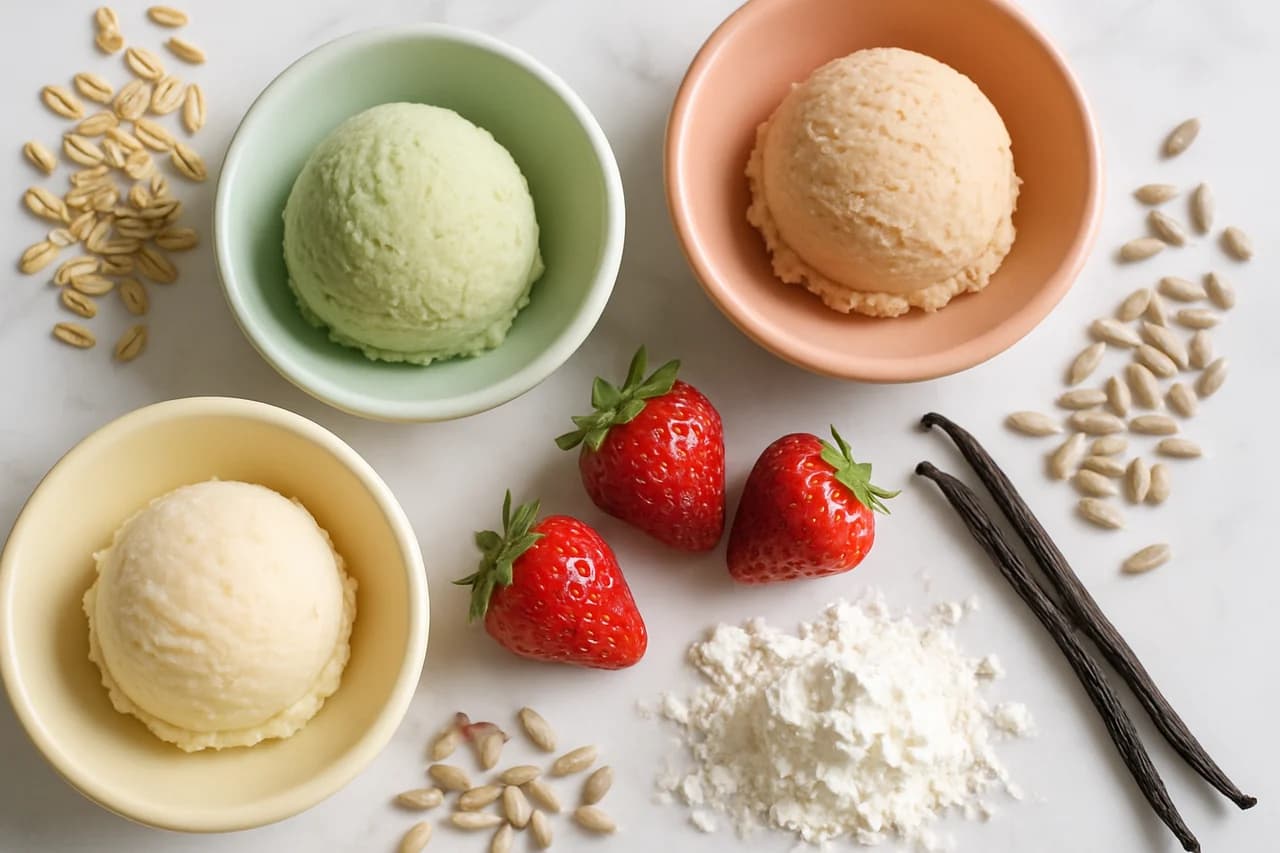 Gelato e sorbetto plant-based senza allergeni: quali ingredienti usare davvero — immagine illustrativa generata con AI